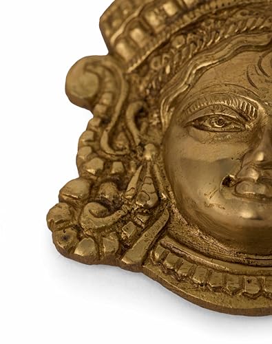 GURU JEE Brass Durga MATA Face Statue MATA Rani Ma Durga Wall Decor Maa Durga Face Idol for Home Decor Puja Temple Mandir Showpiece Gifts, Gold, Small, MN-JGJ-Durga-F-S