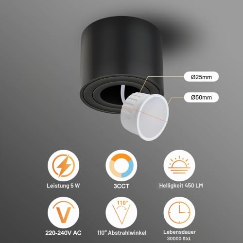 HCFEI LED Module Ultra Flat Diameter 50 x 24 mm for Recessed Spotlights, 5 W, 450 lm, 110° 230 V, Warm White, Natural White, Cool White, Replaces GU10 MR16 Bulbs, Dimmable, Flicker-Free IP44