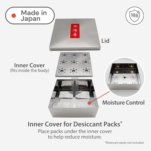 TIKUSAN Japanese Seaweed Container Sushi Nori Can Made in Japan Stainless Steel (Large) Large