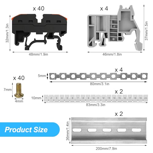 Pack of 40 DIN Rail Terminals, 0.08-4 mm² PCT-211 DIN Rail Terminals, Terminal Block Terminal Block Kit, Quick Wiring Electrical Terminal Block for Automation Projects, DIY Projects