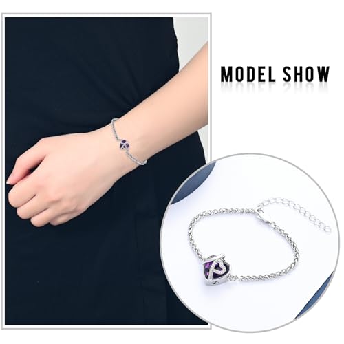 constantlife Heart Shape Urn Bracelet for Ashes for Women Stainless Steel Crystal Cremation Keepsake Adjustable Link Bangle Loved Ones Memorial Jewelry Gift Silver-Purple