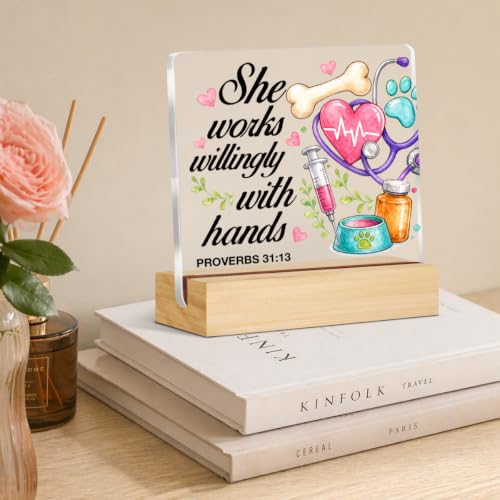Vet Tech Gifts for Women Men, Christian Veterinary Acrylic Desk Sign Decor Veterinary-i