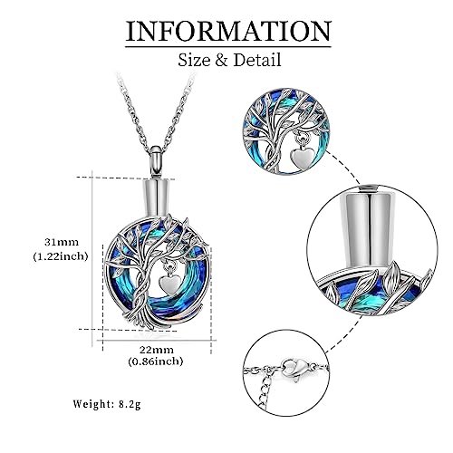 shajwo Tree of Life Cremation Urn Ashes Necklace for Women Men Silver-Blue 2