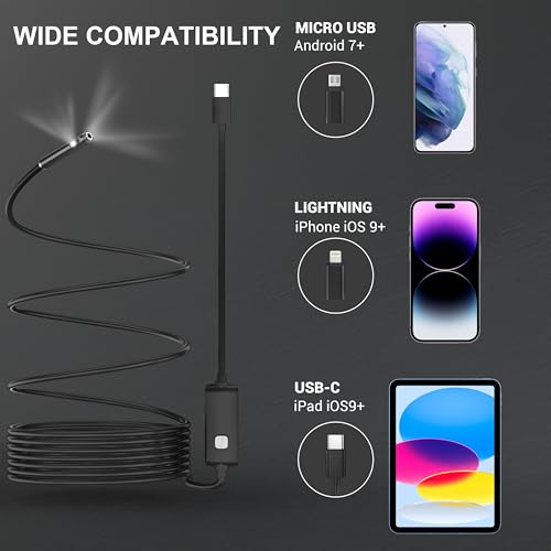 POLEET dual-lens endoscope camera with light, 1920P HD borescope inspection camera exterior view