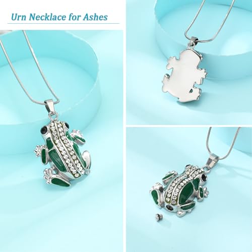 Frog Urn Necklace for Ashes Animals Cremation Jewelry Stainlee Steel Memorial Necklaces Keepsake Jewelry Ashe Holder Pendant for Human Ashes with Filling Kits Green