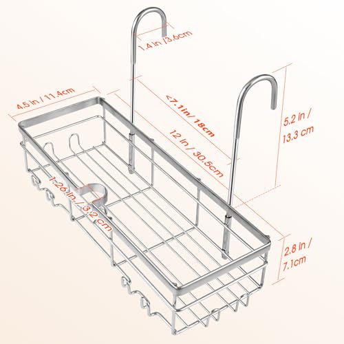 DELLAN Hanging Shower Caddy, Shower Rack with Hooks for Bath Chair & Shower Silver 12"L×4.5"W×8"H