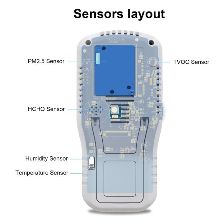 [Australia - AusPower] - 8-in-1 Indoor Air Quality Monitor, Formaldehyde Detector, Temperature & Humidity Meter, Sensor, Tester Detect PM2.5, CO, CO2, HCHO,TVOC,AQI Micron Dust, Home Air Test Kits 