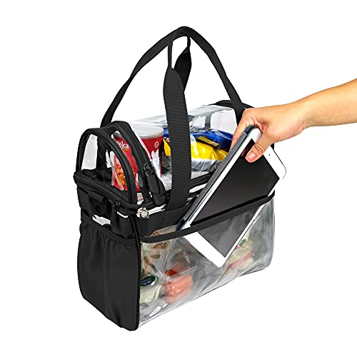Heavy Duty Clear Lunch Tote Stadium Bag Approved Durable Crossbody Travel Makeup Cosmetic Box for Football Basketball Baseball Games Concerts Work Correctional Officers (Bold Black, 12 x 6 x 12)