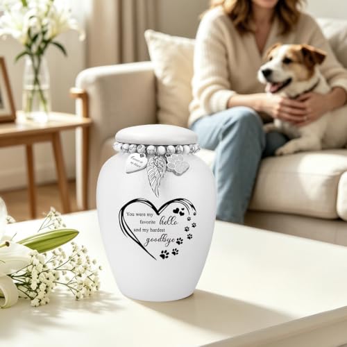 SOITIS Pet Urns for Cats Dog Urns for Ashes 4.8” Pet Urn Ceramic Small Urns White Heart Paw