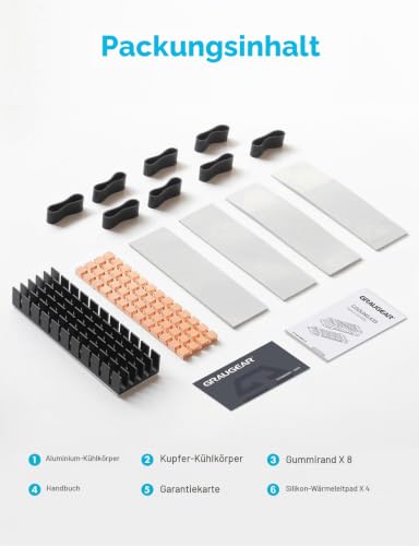GRAUGEAR M.2 Heatsink [Quiet Passive Cooling] for NVMe M.2 SSD Pack of 2 | 2 x Heatsinks for NVMe M.2 SSDs compatible with PS5 Console & Gaming PC | Cools NVMe SSD M.2 up to 30°C i/L incl. thermal pad