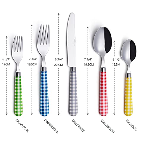 ANNOVA Silverware Set Stainless Steel Colorful Tableware Kitchen Flatware Set Utensils, Includes Dinner Knives, Forks, Spoons, Salad Forks & Dessert Spoons (Mix/Checkered, 20 Pieces) Mix 02