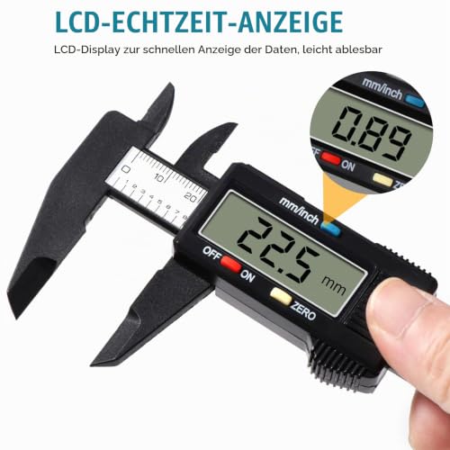 Vinabo Vernier Calliper Digital Calliper, 150 mm / 6 Inch Classic Caliper Digital with Large LCD Display for Outdoor Indoor and Depth Measurement Digital Caliper Electronic Measuring Tool