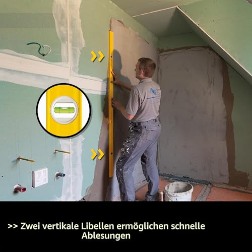 STABILA Type 80 AS-2 Spirit Level, 120 cm, Reinforced Aluminum Profile, 1 Horizontal Level, 2 Vertical Vials, Integrated Slip Stoppers, Made in Germany, Yellow 48"