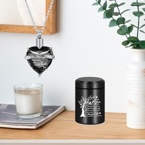 Small Mini Urns for Human Ashes Keepsake Tree of Life Sharing Urns for Female Male, Heart Cremation Jewelry Urn Necklaces for Ashes for Women Men, Black