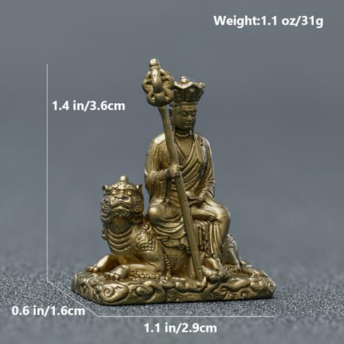 Chufan Mini Ksitigarbha Bodhisattva Sitting on Tiger Tiny Buddha Statue Figurines Brass Spiritual Sculpture Statue Meditation Handmade Feng Shui Decor