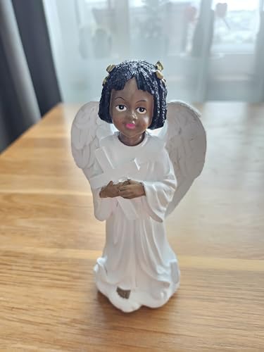 6.5 Inch African American Angel Figurine - Hand-Painted Guardian Angel Statues for Home Decor, Gift, or Memorial