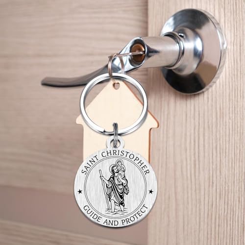 St Christopher Keyring - Biker Prayer Gifts for Men - Ride Safe Keyrings Motorbike, Bikers Motorcyle Key Ring- Patron Saint of Travellers Protection Gift