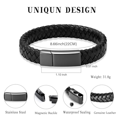 zeqingjw Cremation Urn Bracelet for Ashes Leather Memorial Urn Bangle Ashes Holder Stainless Steel Loved Ones Funeral Keepsake Bracelet for Human Pet with Fill Kit A-Black-22CM/8.66inch