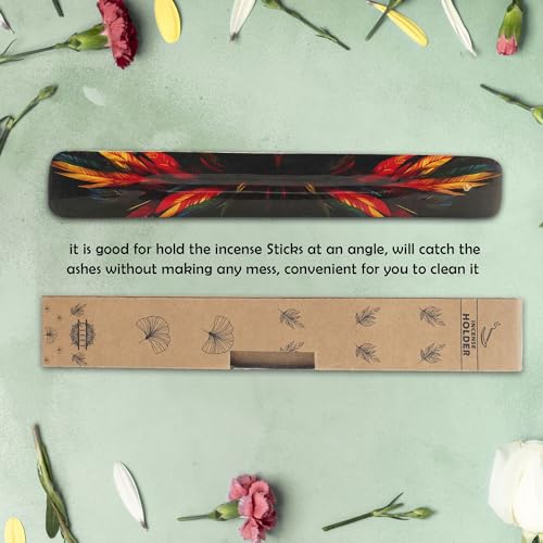 Eleet Wooden Incense Holder Burner Holder, Modern Incense Ash Catcher or Incense Stick Holder for Home Décor, 10-inch Long for Home Décor, Mango Wood (Multi Feather Dark) Multi Feather Dark