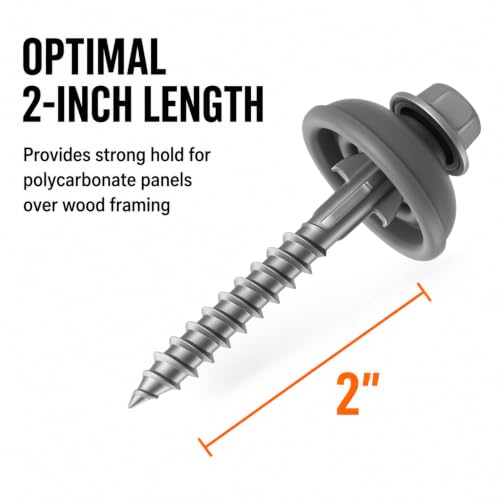Polycarbonate 2-inch wood tapping screws with expansion cutters and sealing dome washers for outdoor fencing projects