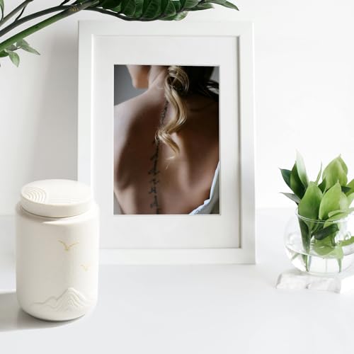 TIMSO Small Ceramic Urn for Human Ashes, 4 in White Keepsake Jar White Bird