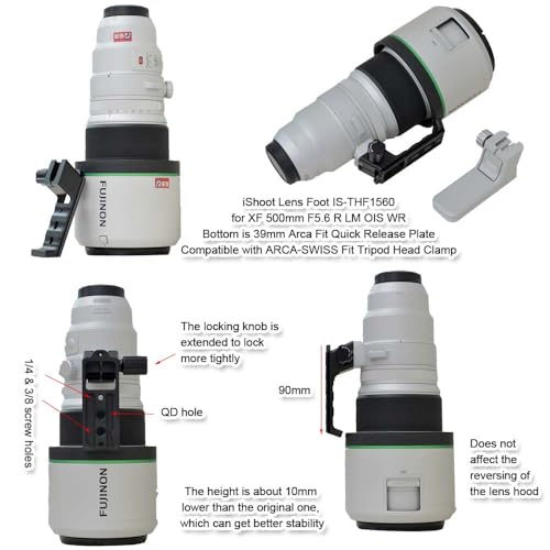 iShoot Tripod Mount Ring Base Lens Collar Foot Support Compatible with Fuji XF 150-600mm F5.6-8 R LM OIS WR, XF 500mm F5.6 R LM OIS WR & GF 500mm F5.6 R LM OIS WR, Arca-Swiss Fit Quick Release Plate