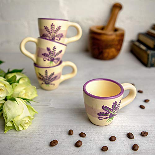 City to Cottage Ceramic Espresso Cups of 4, Small Expresso Shots, Demitasse, Perfect for Espresso Machine, Handcrafted Cups (Cream Lavender Floral)