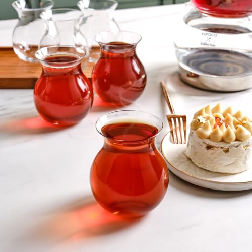 KARACA Refikadan Tatlıcan Elegant Tea Glass Set of 6, Clear Turkish Tea Cup Glasses, 200 ml Curved Design Drinkware, Glass Cups for 6 People, Dishwasher Safe Tatlıcan Elegant Set of 6