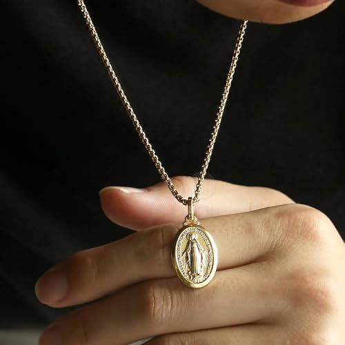 18K Yellow Gold virgen de guadalupe necklace Religious Jewelry Our Lady Virgin Mary Pendant Necklaces for Charms Women Men Accessories Chains Vintage Colar Medalla De la Virgen Virgencita GP430