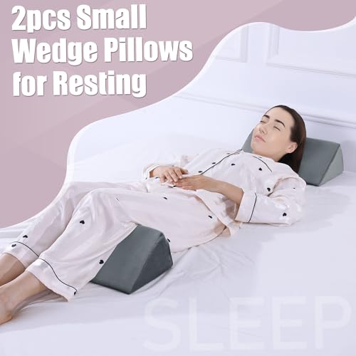 BALAPET 2 Pcs Small Wedge Pillow for Sleeping，Premium Foam Bed Pillow for Side Sleeping,Triangle Wedge Pillow for Leg Elevation,Yoga,Reduce Back Pain(Gray) Gray