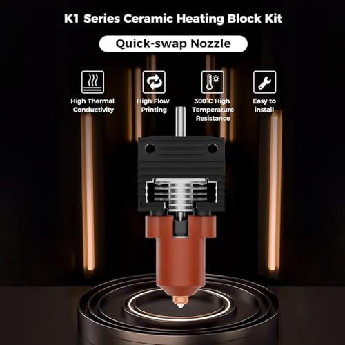 K1 K1 Max K1C Hotend Upgrades Kit, K1 Series Ceramic Heating Block Kit, 3D Printers Hotend with Integrated Quick Swap Nozzle, Supports 300°C High Temperature, 600mm s High Speed