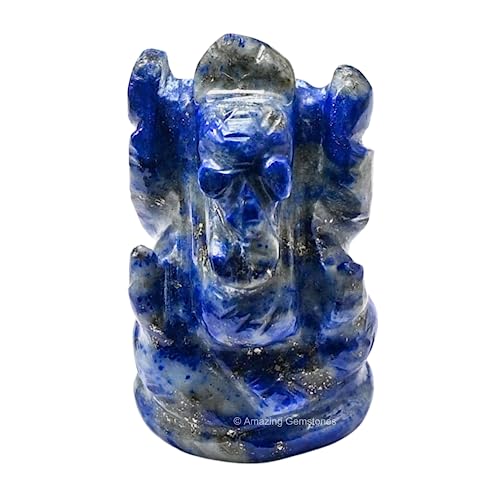 Amazing Gemstone Lapis Lazuli Ganesha Idol - Crystal Ganesha Idol for Car Dashboard - Spiritual Home, Office and Room Table Decor Ganesha Statues Made of Crystals and Healing Stones