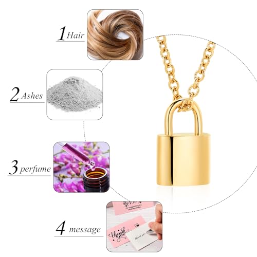 Imrsanl Padlock Cremation Jewelry for Ashes Urn Necklace for Women Men Stainless Steel Keepsake Memorial Punk Lock Pendant Ashes Holder Gold