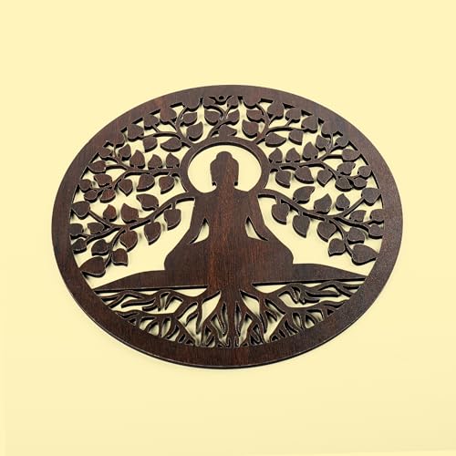 Tarini Gallery Wooden MDF Buddha Under Tree Wall Decor Meditative Spiritual Wall Hanging for Living Room Pooja Room Home Temple Decoration and Gifting (Budha under Tree) Budha under Tree