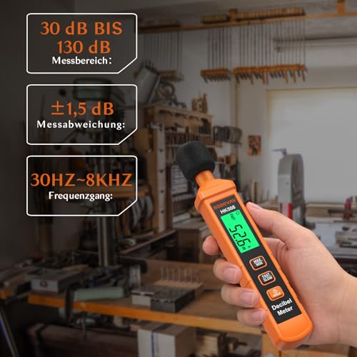 Sound Level Meter, Digital Decibel Meter 30-130dB, Portable Sound Level Meter A-Rating, MAX/MIN, Data Storage, Fast/Slow Reaction, LCD Display for Household, Factories, Workshop