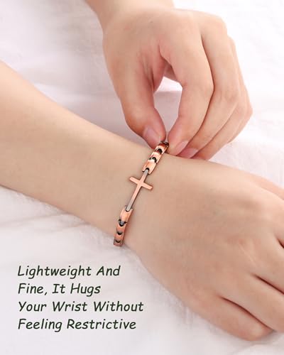 MagEnergy Copper Magnetic Bracelet for Women-3500 Gs-Christian Cross Copper - Cross