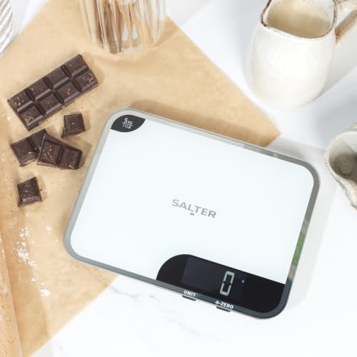 Salter 1064 WHDR Digital Kitchen Scale - 5kg Capacity, Easy Read Display, Add &Weigh/Tare Function, Measure Liquids in ml/fl.oz, Glass Platform for Baking & Cooking, Batteries Included, 17 x 23 x 1cm 5 KG Kitchen Scale and Chopping Board