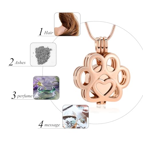 Pet Cremation Jewelry For Ashes For Dog/Cat Paw Stainless Steel Memorial Locket Urn Necklace Inside Mini Case Keepsake Cremation Jewelry Women Men Rose Gold