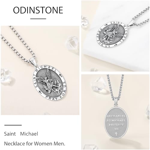 Odinstone Sterling Silver Patron Saint Medal Necklace Religious Amulets A01-Saint Michael-Oval-Silver