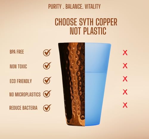 SYTH 100% Pure Copper Luxury Tumblers Set of 2 –18 Oz Large Drinkware Glass for Cocktails, Iced Tea, Moscow Mule, Water, Ayurvedic Detox, Handcrafted Hammered Copper Cups | Luxury Gift Packaging| (2)