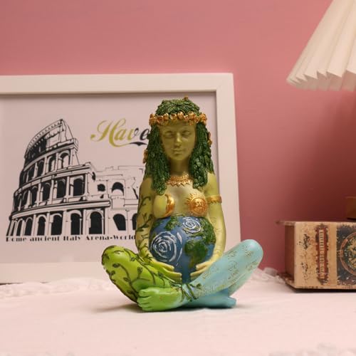 Mother Earth Statue, 7" Fertility Gaia Goddess Statue, Nature Pregnant Wiccan Altar Supplies, Moon Yoga Alter Table Witchcraft
