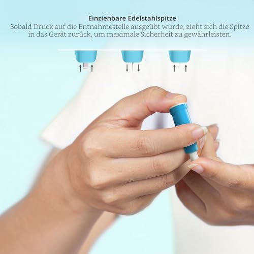 AIESI Sterile Disposable Lancets with Safety System and Retractable Stainless Steel Tip Needle 28G Securance (Pack of 100)