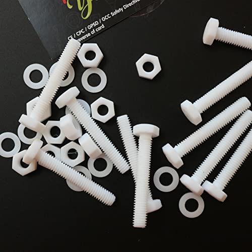 Caterpillar Red natural PTFE M6 x 40mm hex head plastic bolts with nuts and washers