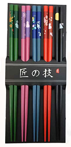 JapanBargain 3644, Bamboo Chopsticks Reusable Japanese Chinese Korean Chopsticks Set Wood Chop Sticks Hair Sticks 5 Pair Gift Set Dishwasher Safe, 9 inch, 10 Packs