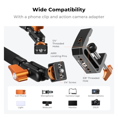 K&F CONCEPT 22" Magic Arm with Desk C-Clamp, Overhead Desk Camera Mount 22" Magic Arm with C-Clamp