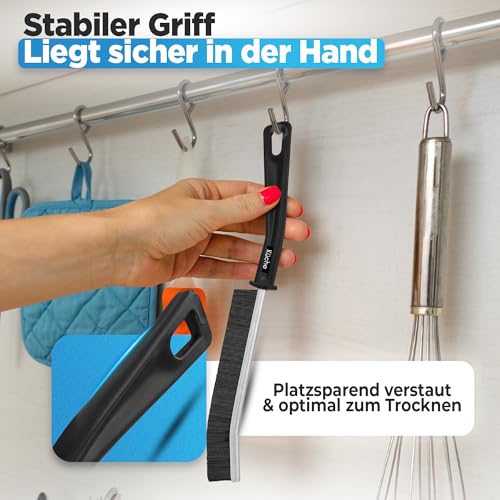 Valhaus Grout Brush Set of 3 - Cleaning Brush with Antibacterial Material (Silver Ions), Multifunctional Joint Cleaner Bathroom, Kitchen, Toilet & More, Hard Bristles, Cleaning Brush 3er Set - Standard