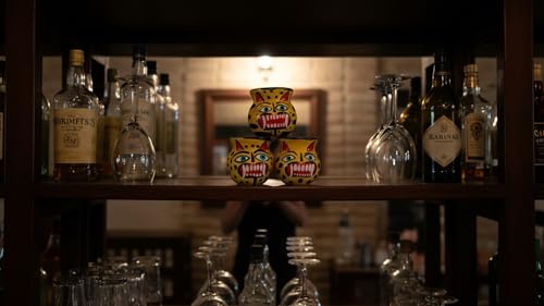 Jacq & Jürgen Set of 6 Mexican Shot Glasses, Handmade Clay Jarritos with Jaguar Design for Tequila and Mezcal