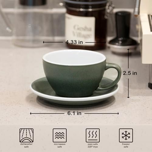 Loveramics Matt Cappuccino Cup, 10 oz Ceramic Latte Art Mug with Saucer, Thick-walled stoneware cup Set, Barista Latte Cup Set for Latte, Cappuccino, Tea - Mineral Colors (Forest, 10OZ) Forest 10 Ounces