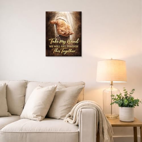 Christian Inspirational Wall Art Religious Jesus Hand Canvas Print Poster Motivational Wall Decor for Home Prayer Room Living Room 8x10 Inch Framed C-9