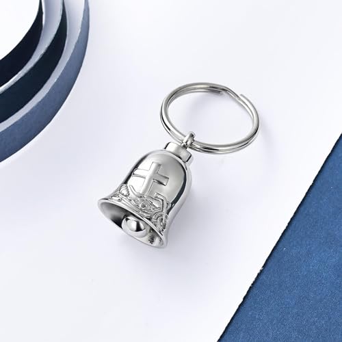 Motorcycle Bell Urn Necklace for Ashes Memorial Pendant Cross Cremation Jewelry Ash Holder Keepsake Jewellery Gift for Loved Ones Motorcycle Bells Keychain Keychain-silver